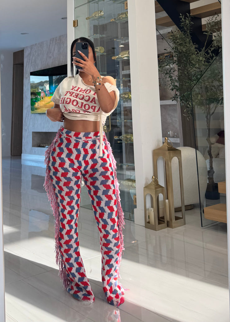 Knit Flag Fringe pants