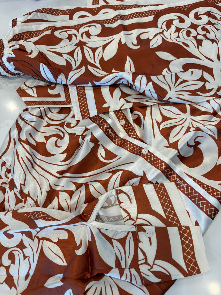 Bright Bronze Swirl Stencil pant set