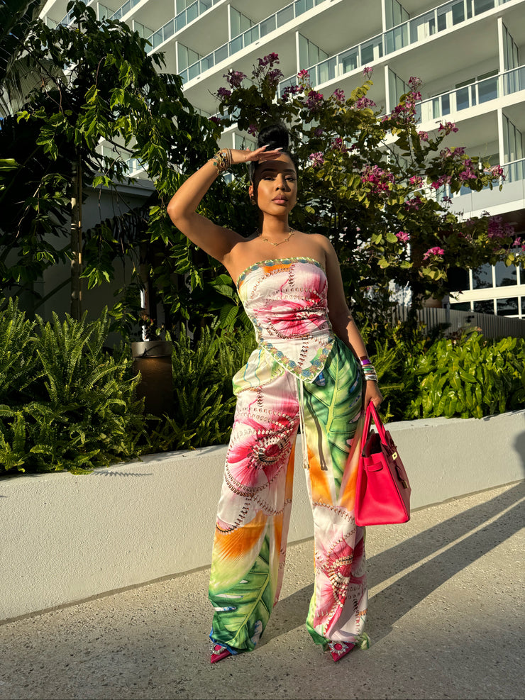 Glamour Garden Scarf Silk pant set