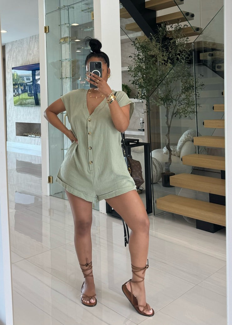 Soft in Sage BUTTON romper