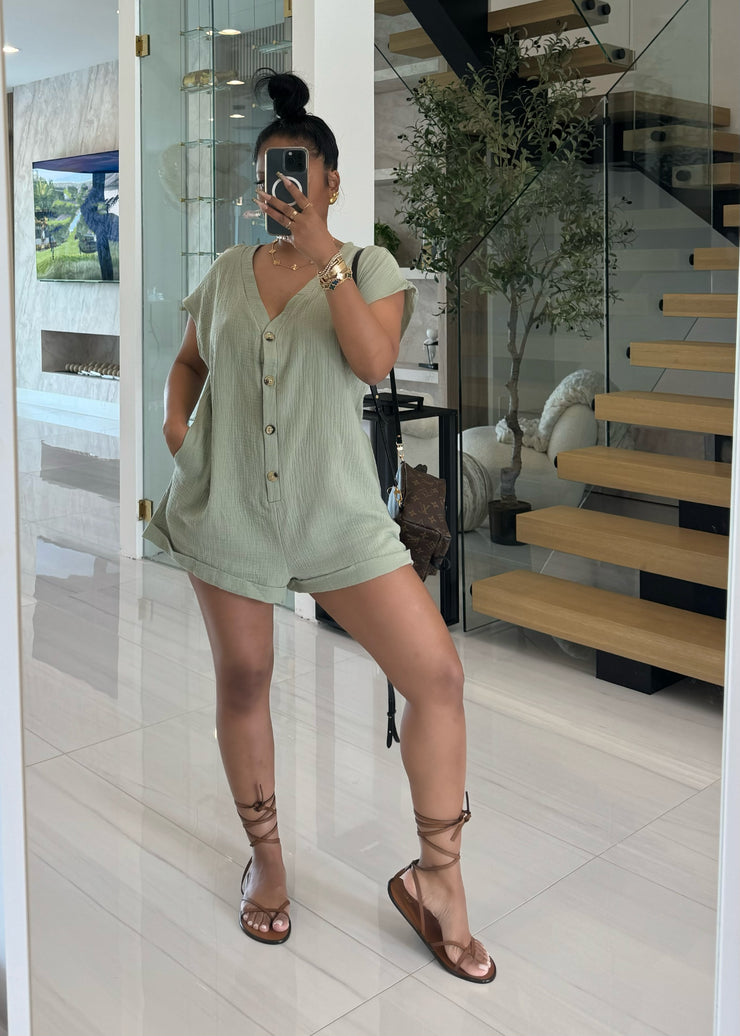 Soft in Sage BUTTON romper