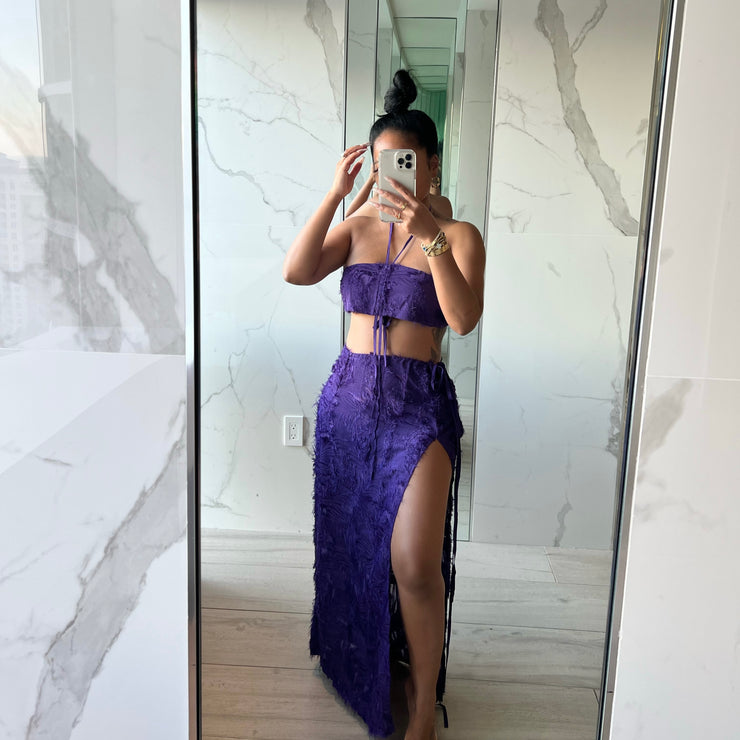 Purple Feathered Skirt set